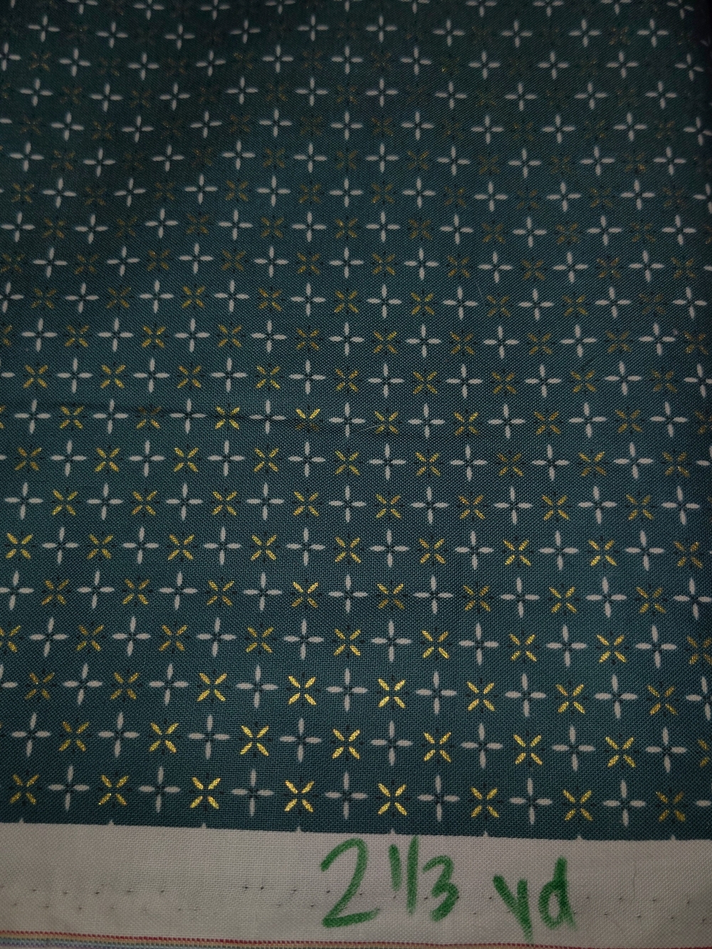 Dark Teal Geometric Cotton Fabric - Parlor Room Number 117592 - 2 1/3 Yards 44 W